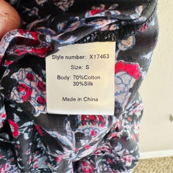 XiRENA Annieka Long Sleeve Belted Tie Midi Dress Silk Blend Floral Black Small - Picture 12 of 16